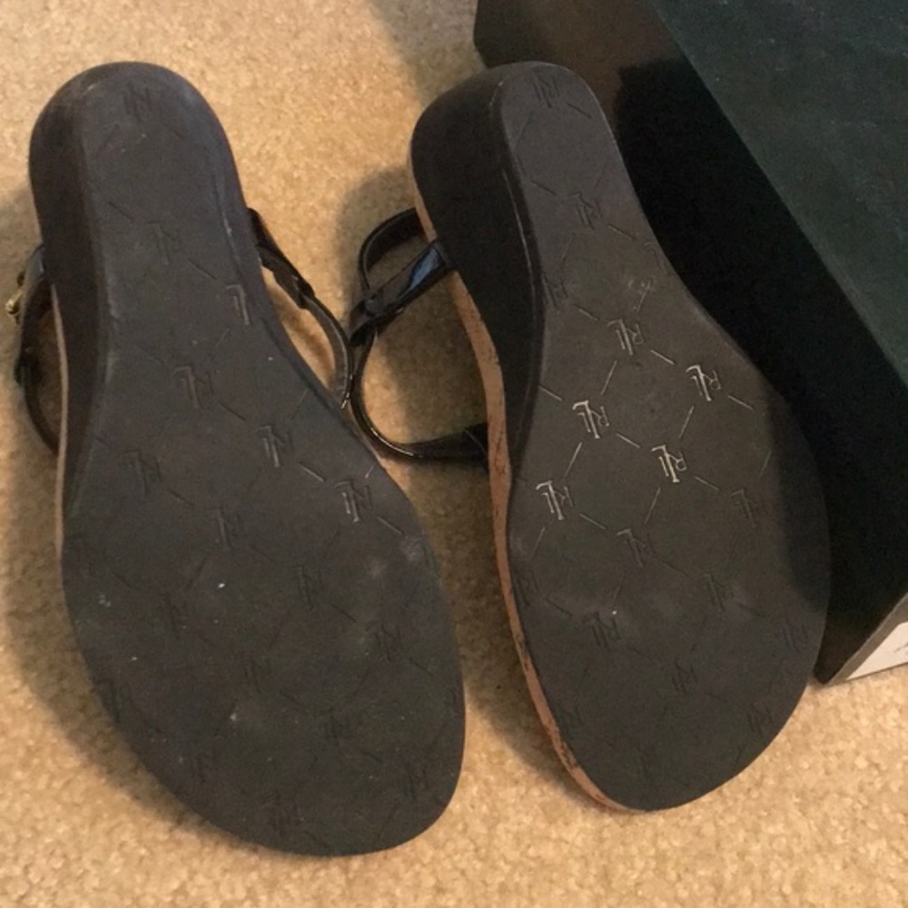 LAUREN Ralph Logo Cork Heel Wedges Size 7 - Picture 4 of 4